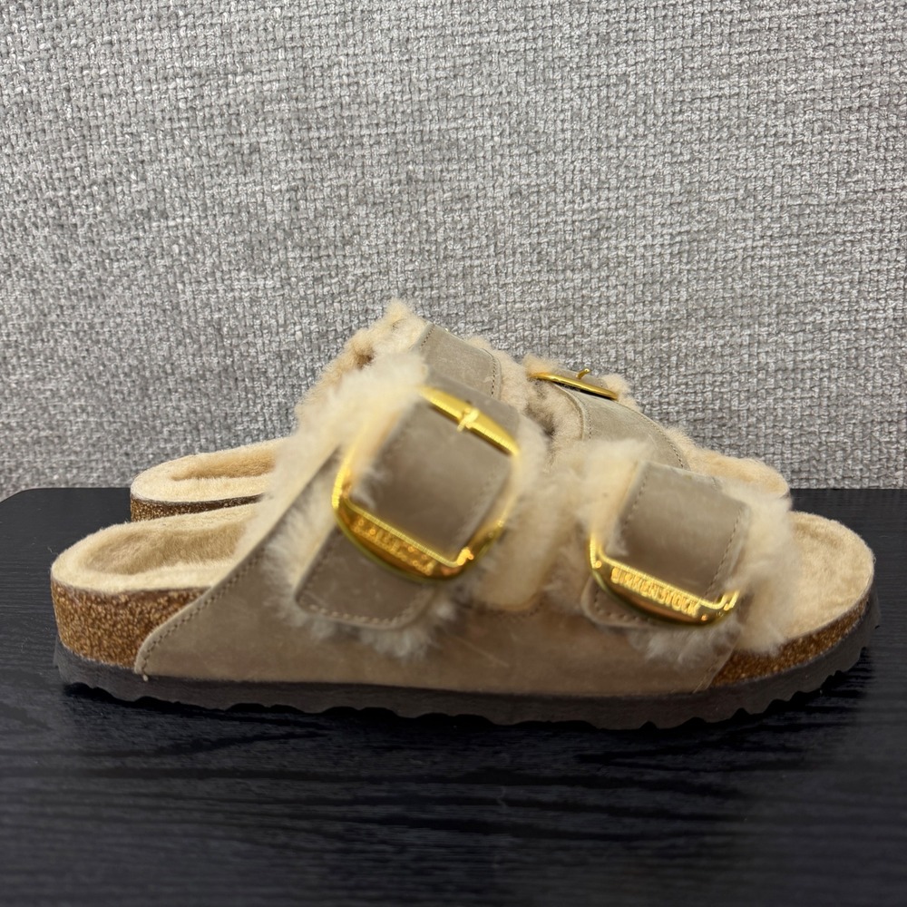Birkenstock Arizona Big Buckle Women 39 Sandcastle Excellent Shearling Sandals